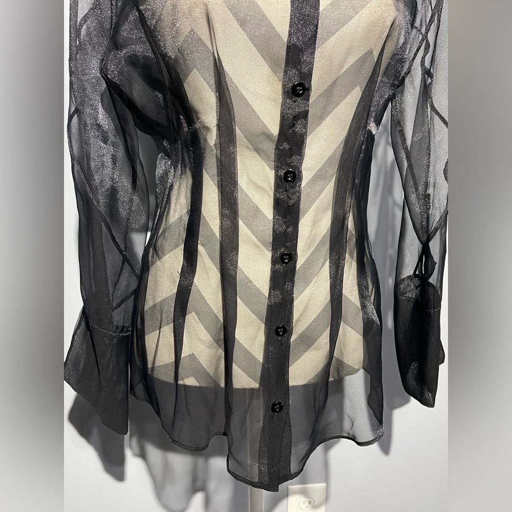 Zara Black Sheer Button Down Shirt - Picture 9 of 13